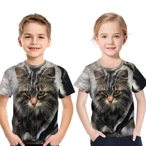 Lovely Kids BOY \ GIRL  3D Printing ( front \ back ) Big Face Cat  T-shirt